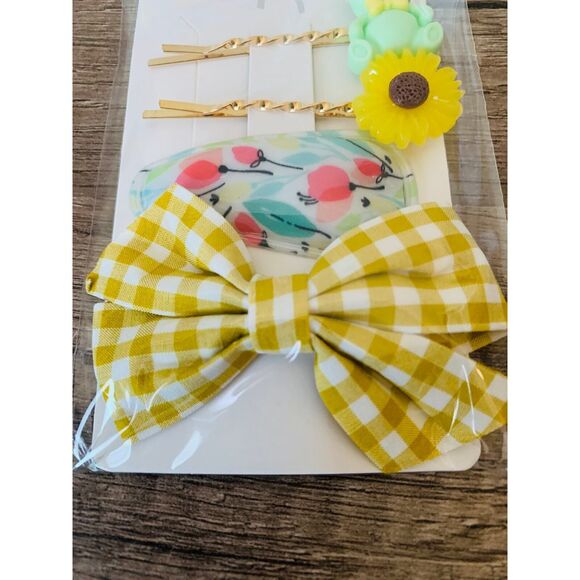 Hair pins fashion bear flower ribbon hair pin 4PC set Yellow anime LA Comic Con - Picture 3 of 16